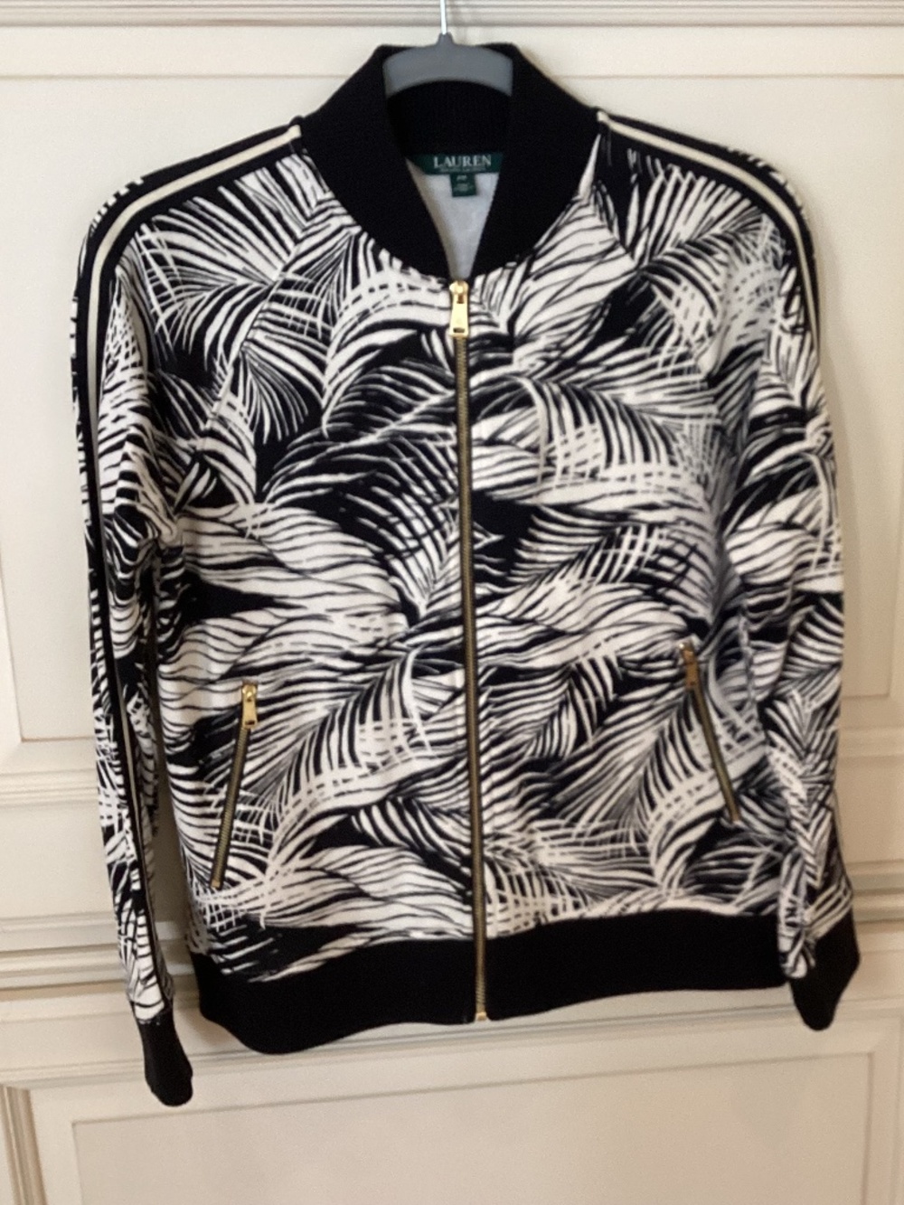RALPH LAUREN - BLACK & CREAM ZIP UP COTTON JACKET - SIZE P/M